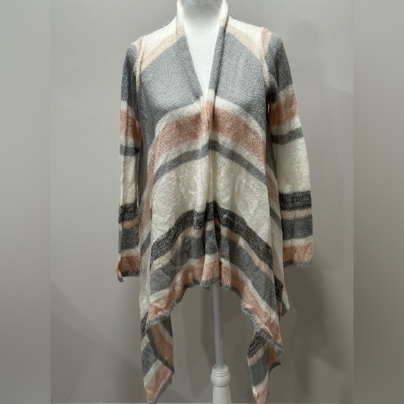 Almost Famous Pink/GrayWhite Striped Open Cardigan Size Medium - Picture 1 of 6